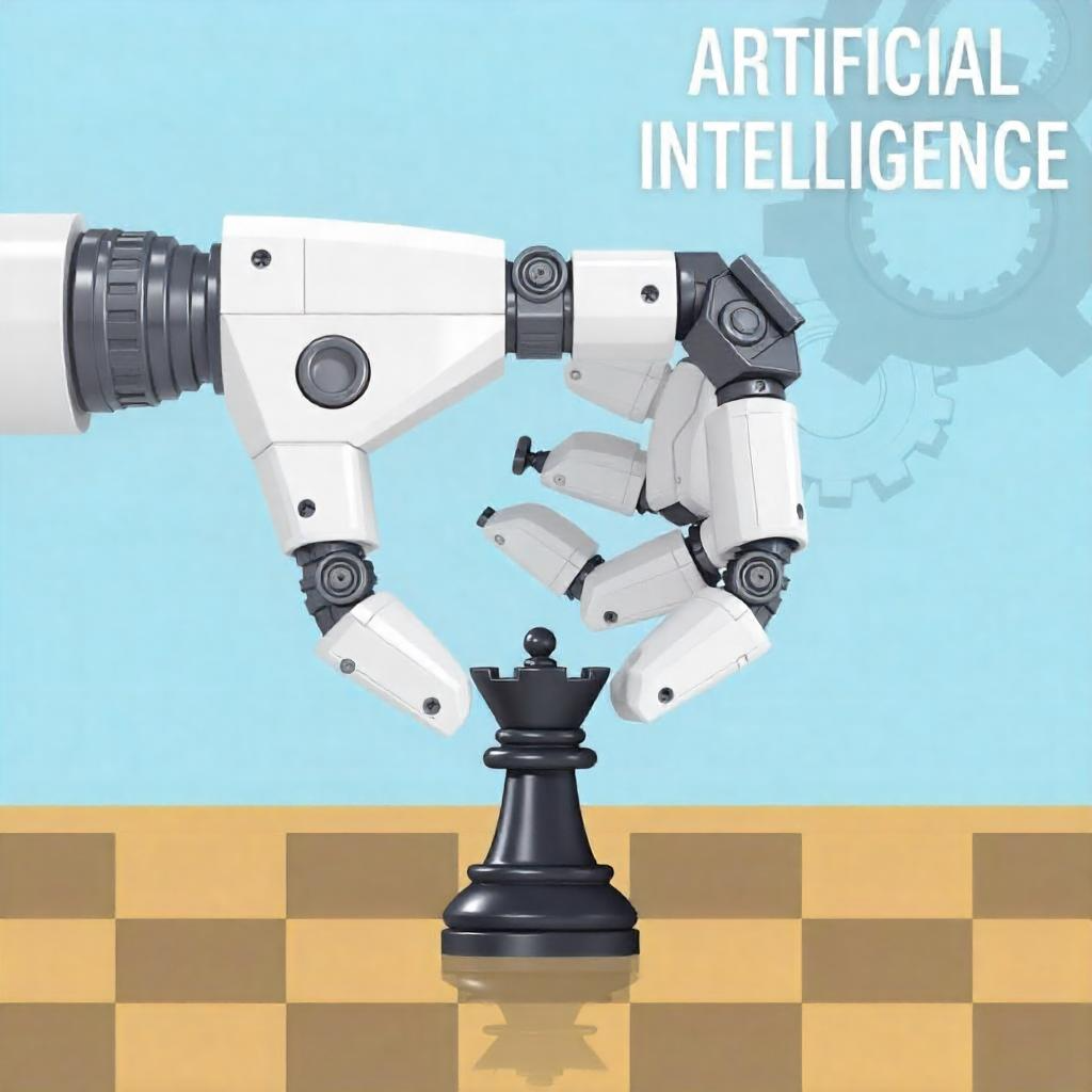 a robot hand holding a chess piece over a chessboard